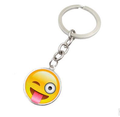 High Quality New Hot Fashion Emoji Smiley Face Time Precious Stones Pendant Metal Glass Keychain Jewelry for Women Men Girl Gift