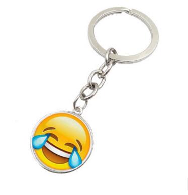 High Quality New Hot Fashion Emoji Smiley Face Time Precious Stones Pendant Metal Glass Keychain Jewelry for Women Men Girl Gift