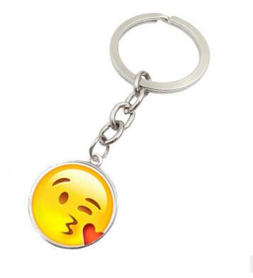 High Quality New Hot Fashion Emoji Smiley Face Time Precious Stones Pendant Metal Glass Keychain Jewelry for Women Men Girl Gift