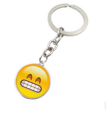 High Quality New Hot Fashion Emoji Smiley Face Time Precious Stones Pendant Metal Glass Keychain Jewelry for Women Men Girl Gift