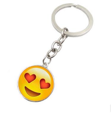 High Quality New Hot Fashion Emoji Smiley Face Time Precious Stones Pendant Metal Glass Keychain Jewelry for Women Men Girl Gift