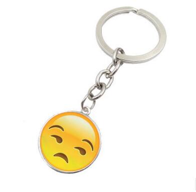 High Quality New Hot Fashion Emoji Smiley Face Time Precious Stones Pendant Metal Glass Keychain Jewelry for Women Men Girl Gift