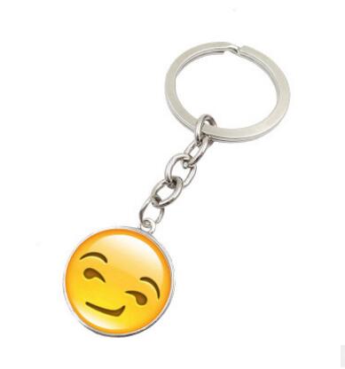 High Quality New Hot Fashion Emoji Smiley Face Time Precious Stones Pendant Metal Glass Keychain Jewelry for Women Men Girl Gift