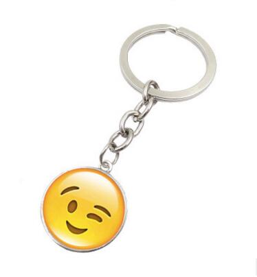 High Quality New Hot Fashion Emoji Smiley Face Time Precious Stones Pendant Metal Glass Keychain Jewelry for Women Men Girl Gift