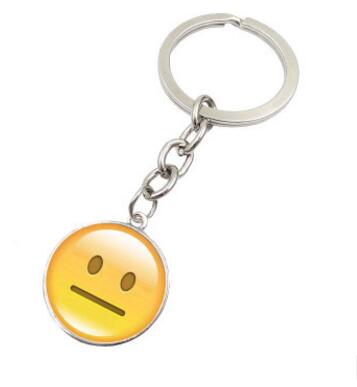 High Quality New Hot Fashion Emoji Smiley Face Time Precious Stones Pendant Metal Glass Keychain Jewelry for Women Men Girl Gift