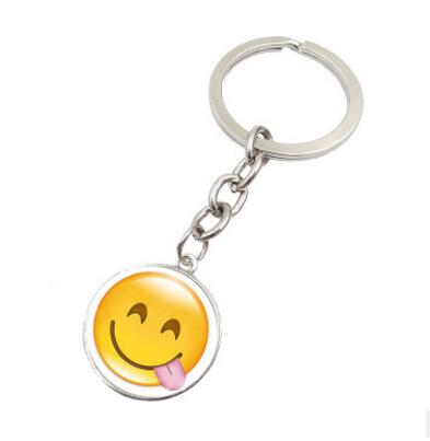 High Quality New Hot Fashion Emoji Smiley Face Time Precious Stones Pendant Metal Glass Keychain Jewelry for Women Men Girl Gift