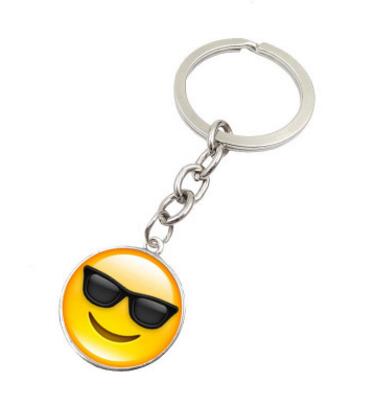 High Quality New Hot Fashion Emoji Smiley Face Time Precious Stones Pendant Metal Glass Keychain Jewelry for Women Men Girl Gift