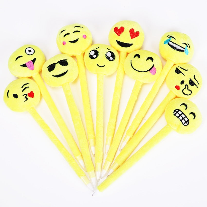 Cute Cartoon Plush Ballpoint Pen Emoji Ballpoint Pens Stationery Kids Children Student School Office Supplies