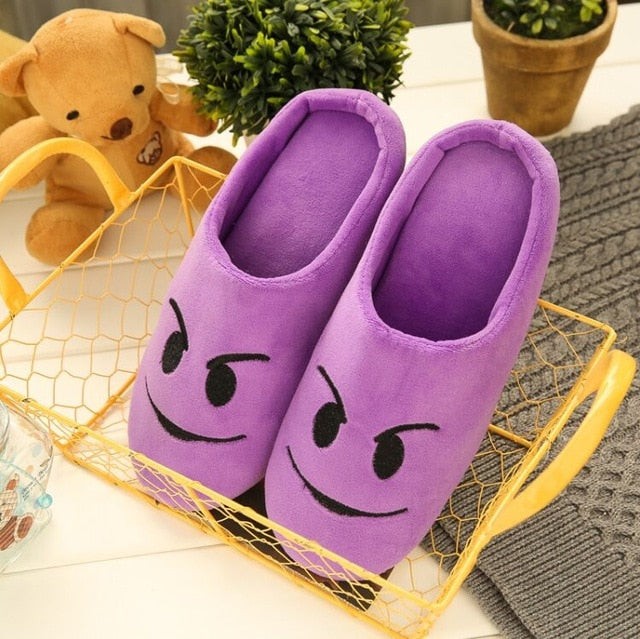 Cute Emoji Smiley Face Home Slippers Soft Bottom Indoor Shoes Wood Floor Half Pack Cozy Soft Stuffed House Shoes Cotton Pantufas