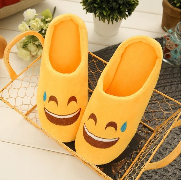 Cute Emoji Smiley Face Home Slippers Soft Bottom Indoor Shoes Wood Floor Half Pack Cozy Soft Stuffed House Shoes Cotton Pantufas