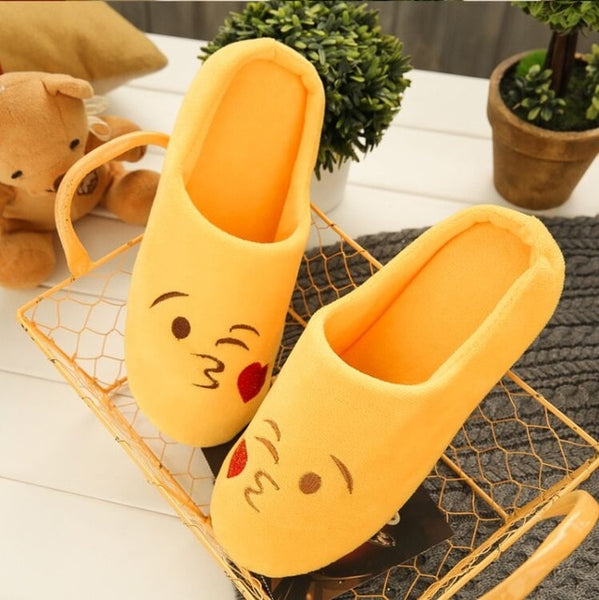 Cute Emoji Smiley Face Home Slippers Soft Bottom Indoor Shoes Wood Floor Half Pack Cozy Soft Stuffed House Shoes Cotton Pantufas