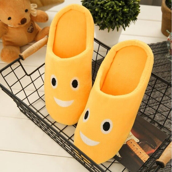 Cute Emoji Smiley Face Home Slippers Soft Bottom Indoor Shoes Wood Floor Half Pack Cozy Soft Stuffed House Shoes Cotton Pantufas